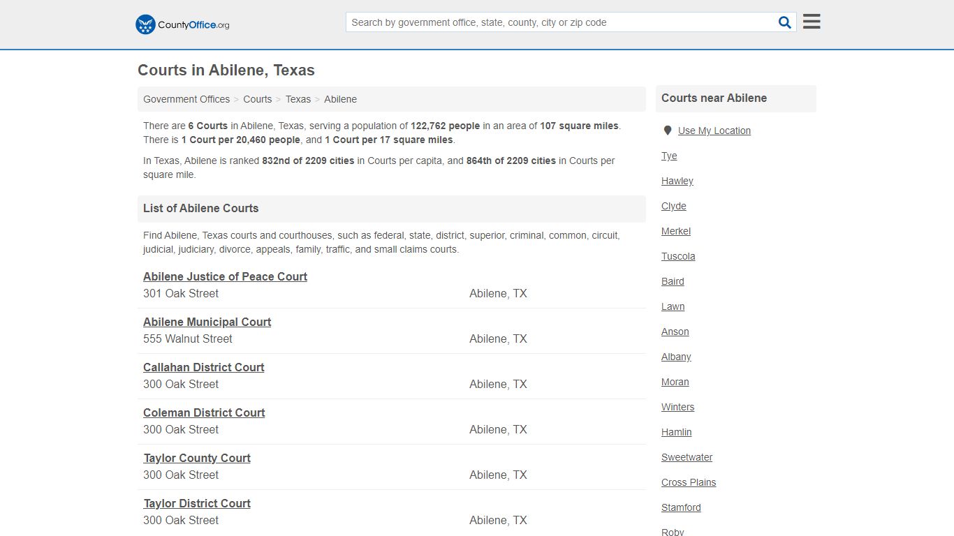 Courts - Abilene, TX (Court Records & Calendars) - County Office